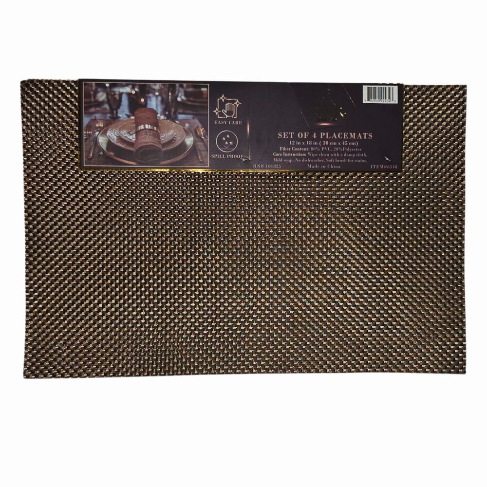 Dan River Set of 4 Rectangular Placemats Bronze Color PVC Woven Table Mats 12x18